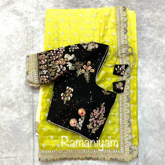 Shaded tissue georgette saree Sabhyasachi inspired Indian jungle concept thread work blouse  ki