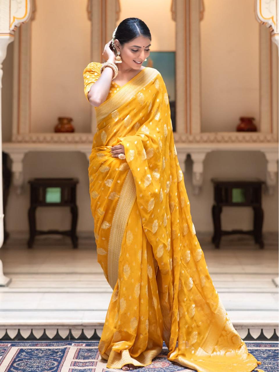 Banarasi soft dola silk sarees with stitched blouse