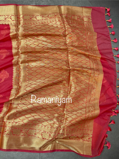 Rose pink Banarasi kora saree