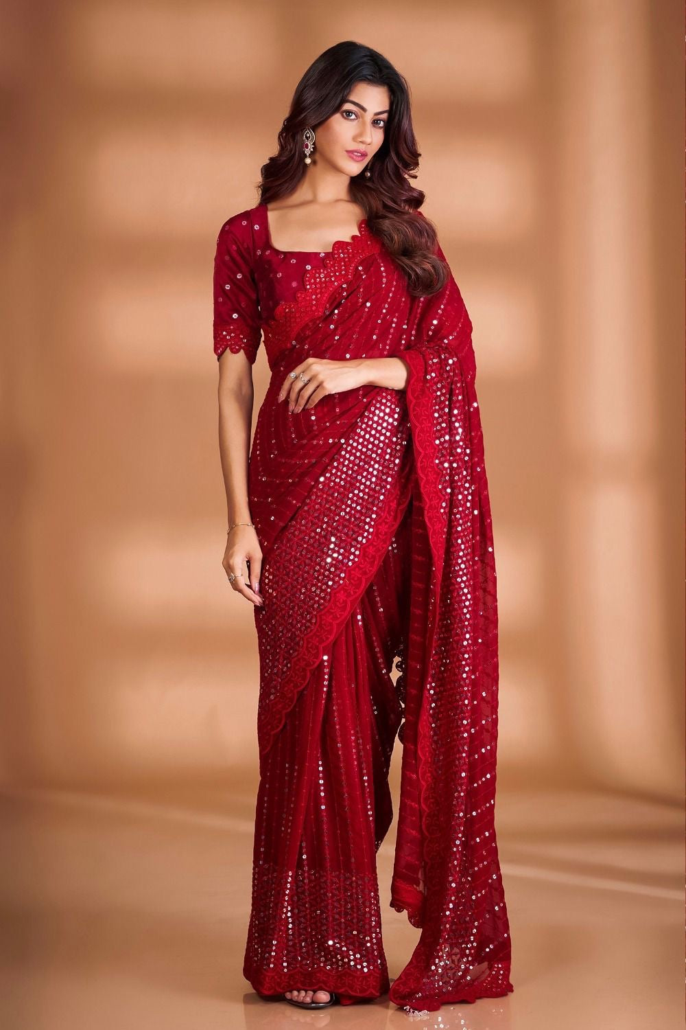 Party wear red georgette saree