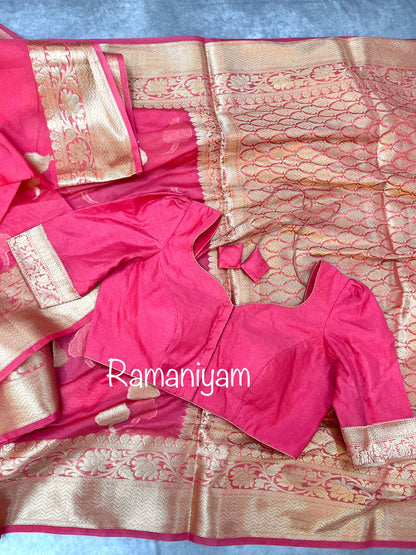 Rose pink Banarasi kora saree