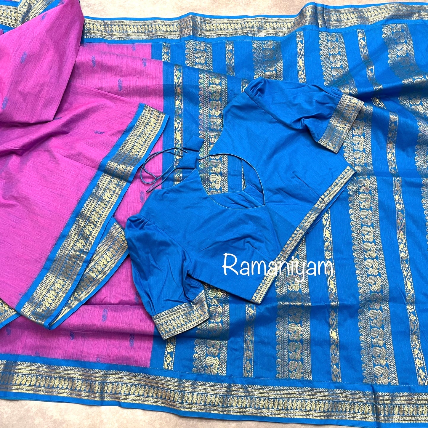 Pinkish lavender and copper sulphate Blue Handloom Gadwal