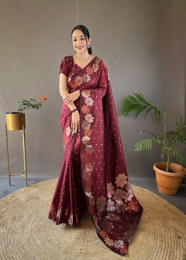 Floral weave Kanchi light weight Saree