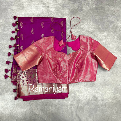 Magenta Banarasi saree with Paithani borders