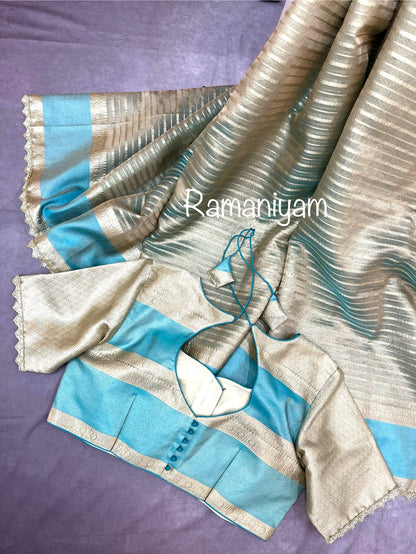 Banarasi Tissue Lines Saree with fancy lace border