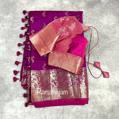 Magenta Banarasi saree with Paithani borders