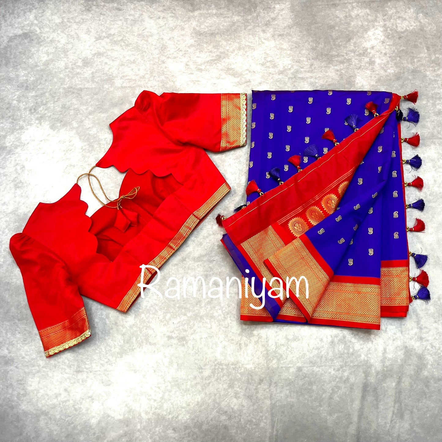 Royal blue and red maharani Paithani saree