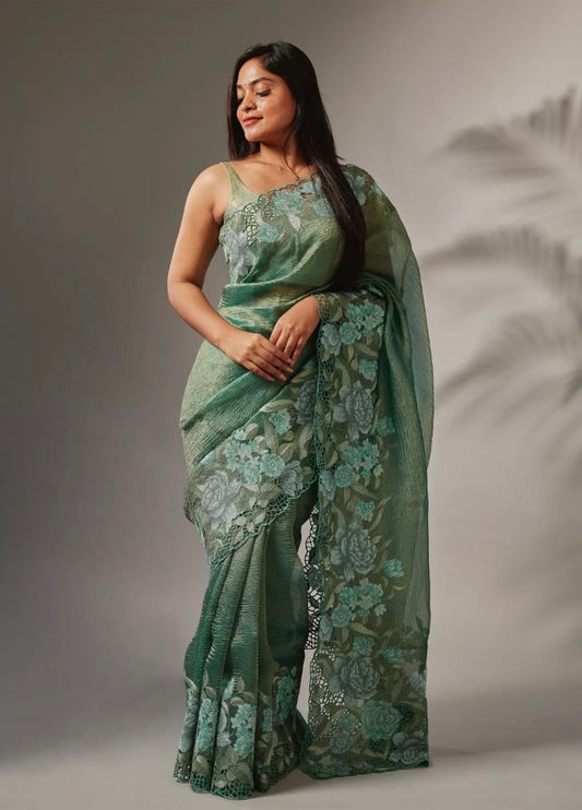 Crushed Handloom tissue silk cutworm saree