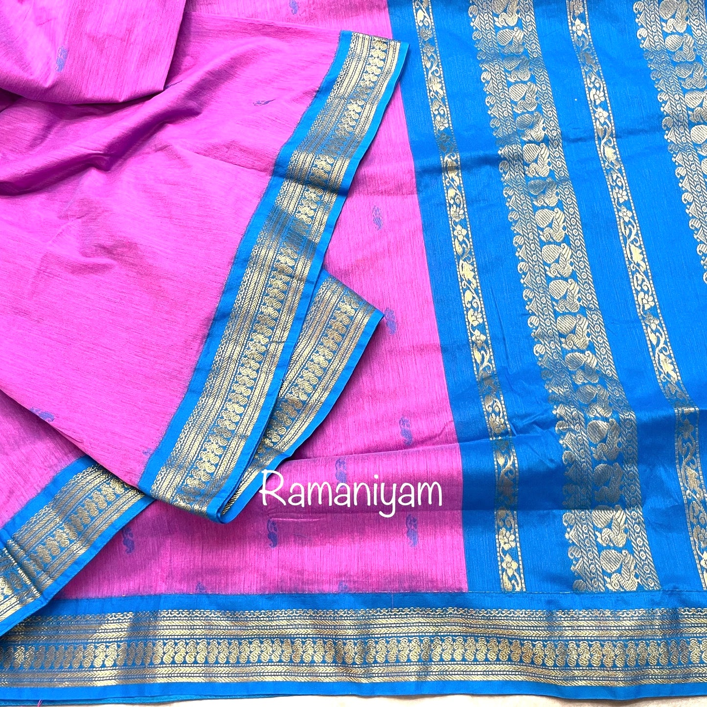 Pinkish lavender and copper sulphate Blue Handloom Gadwal