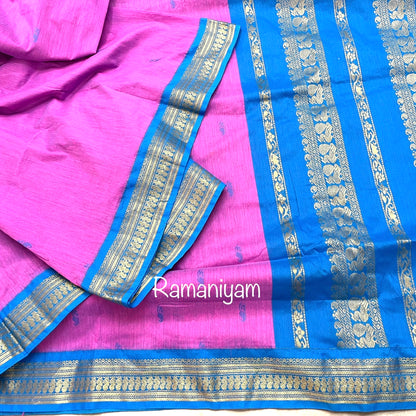 Pinkish lavender and copper sulphate Blue Handloom Gadwal