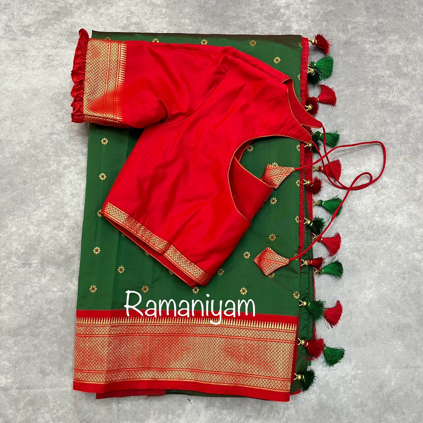 Bottle green and red maharani Paithani saree