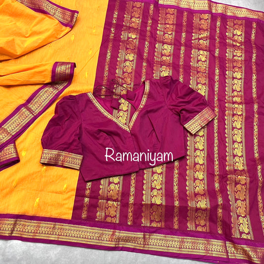 Turmeric yellow and magenta Gadwal handloom