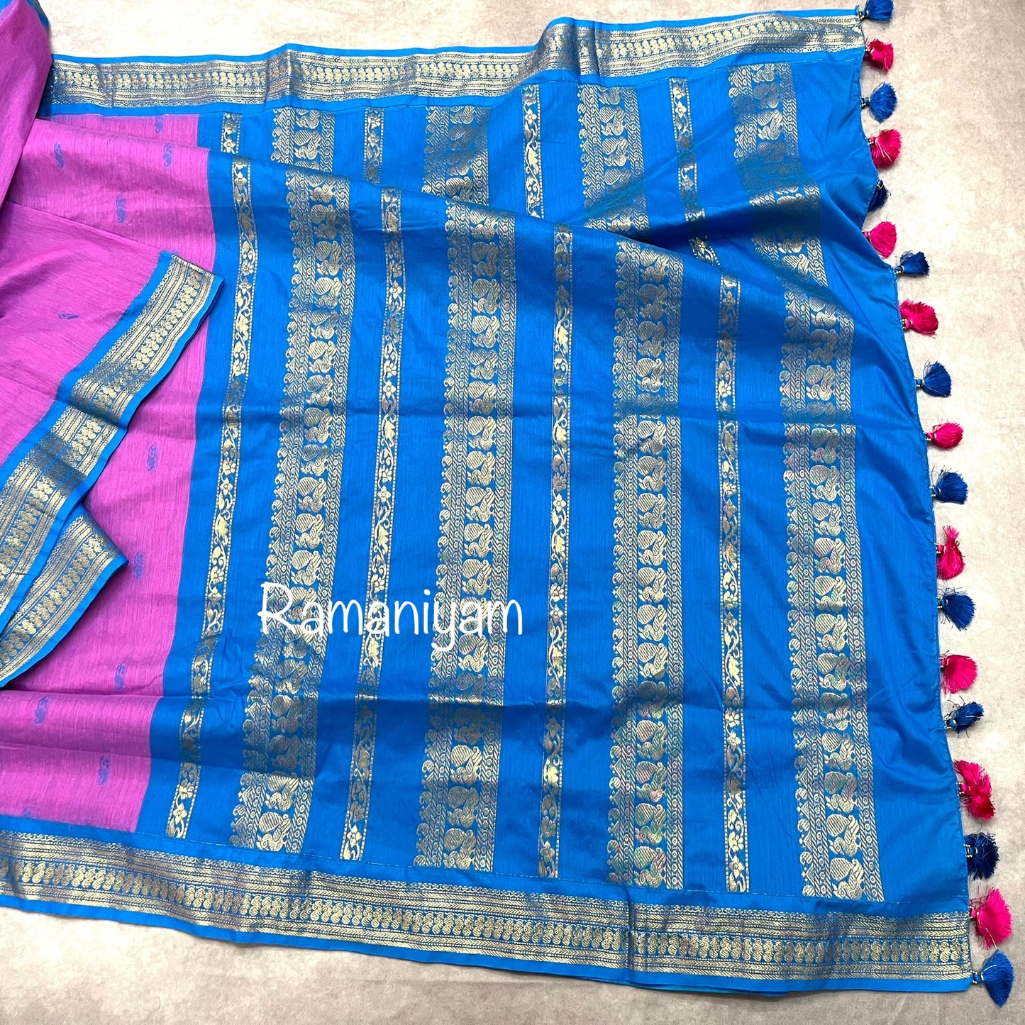 Pinkish lavender and copper sulphate Blue Handloom Gadwal