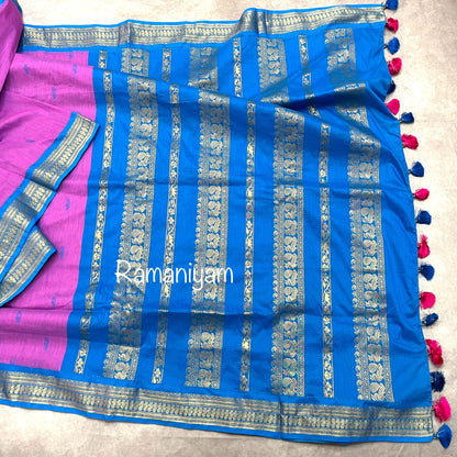 Pinkish lavender and copper sulphate Blue Handloom Gadwal