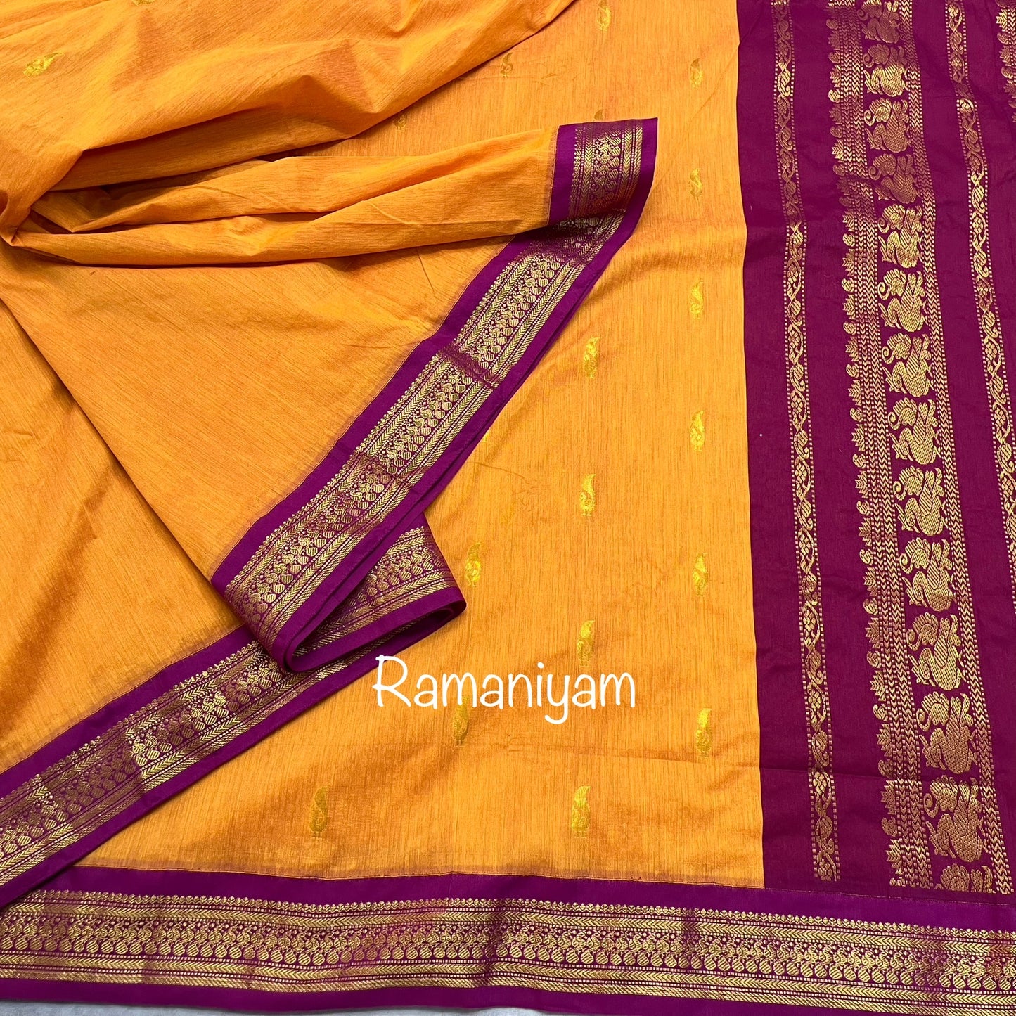 Turmeric yellow and magenta Gadwal handloom