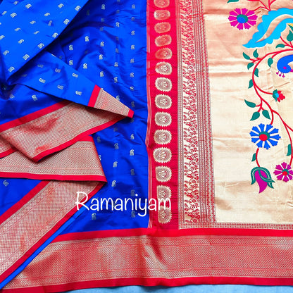 Royal blue and red maharani Paithani saree