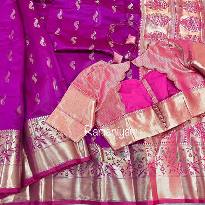 Magenta Banarasi saree with Paithani borders