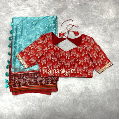 Sea blue Patola Chikankari georgette sarees