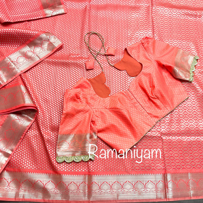 Peach orange Kanchi Lightweight Saree