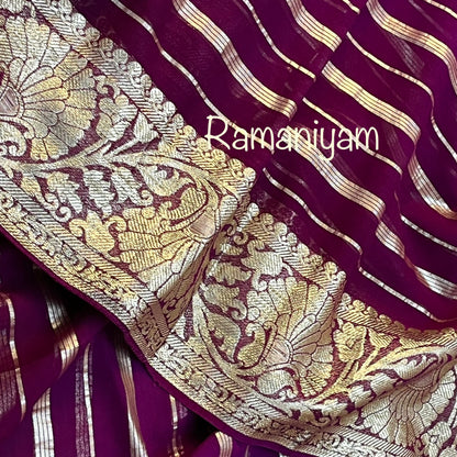 Dual shade of purple and lavender Banarasi georgette saree and velvet blouse