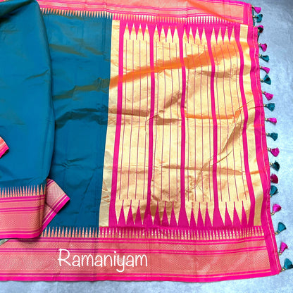 Rama blue and royal pink paithani saree