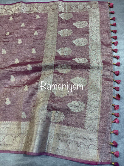 Rose gold banarasi tissue silk saree