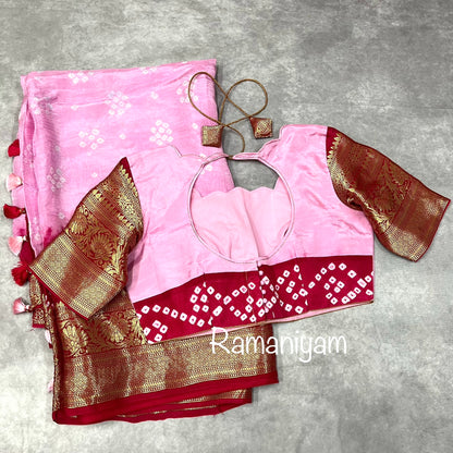 Rose pink bandhani crape saree