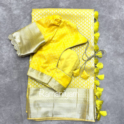 Pastel yellow Kanchi Lightweight Saree