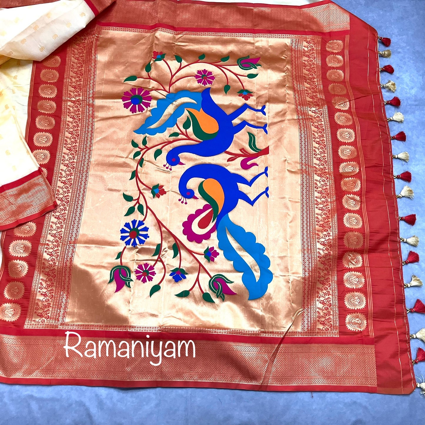 Off white and red Maharani Paithani saree