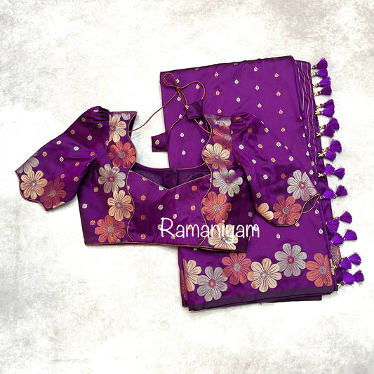Purple magenta trendy floral weave Kanchi light weight Saree