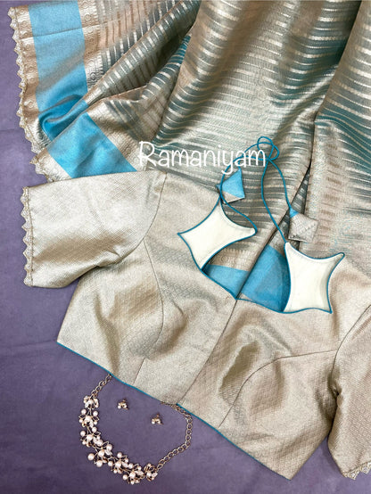 Banarasi Tissue Lines Saree with fancy lace border