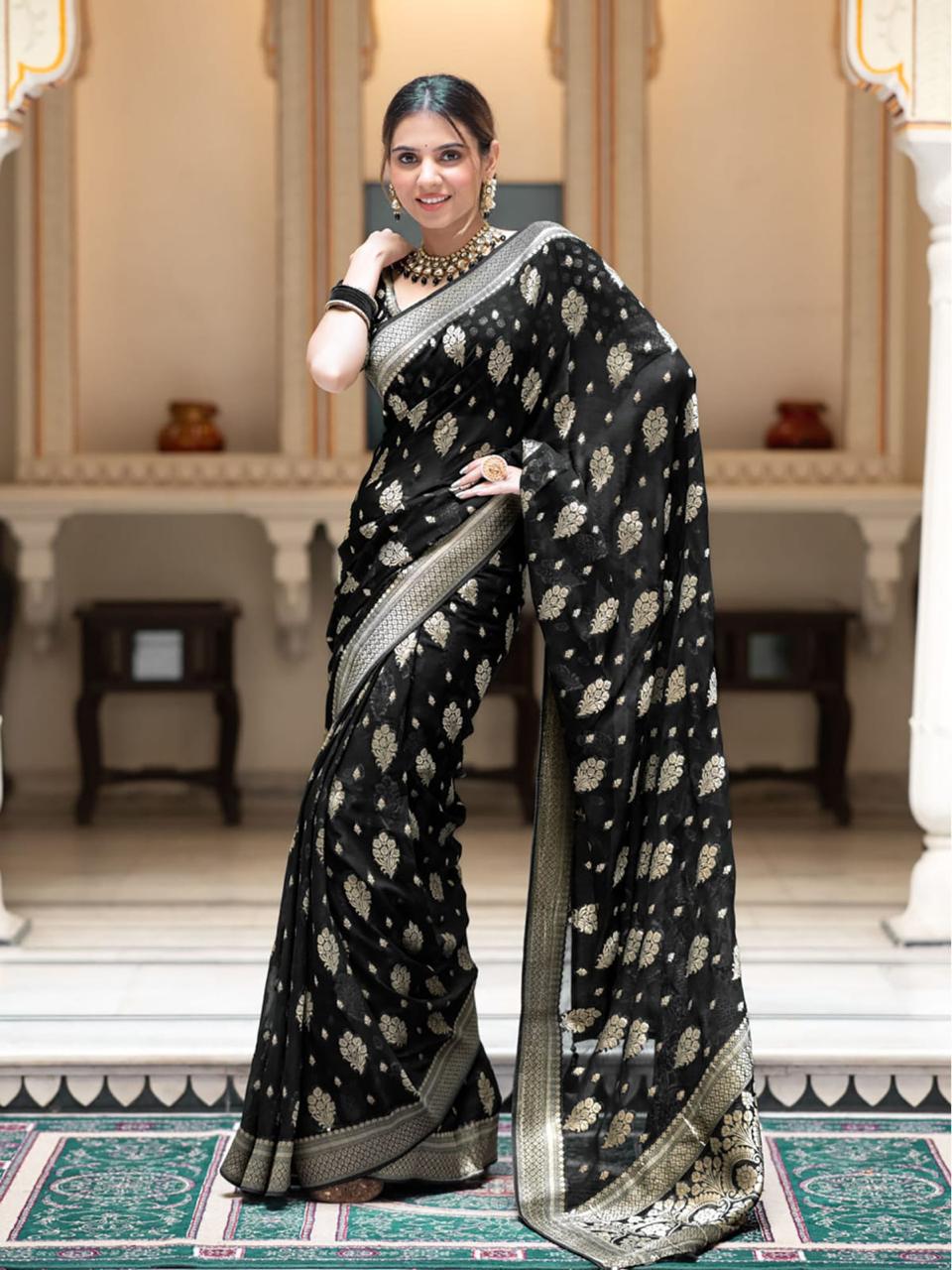 Banarasi soft dola silk sarees with stitched blouse