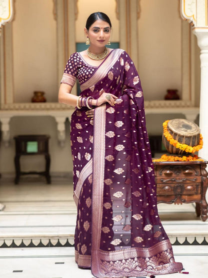 Banarasi soft dola silk sarees with stitched blouse