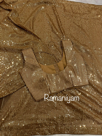 Sequin georgette sarees with sleeveless blouse