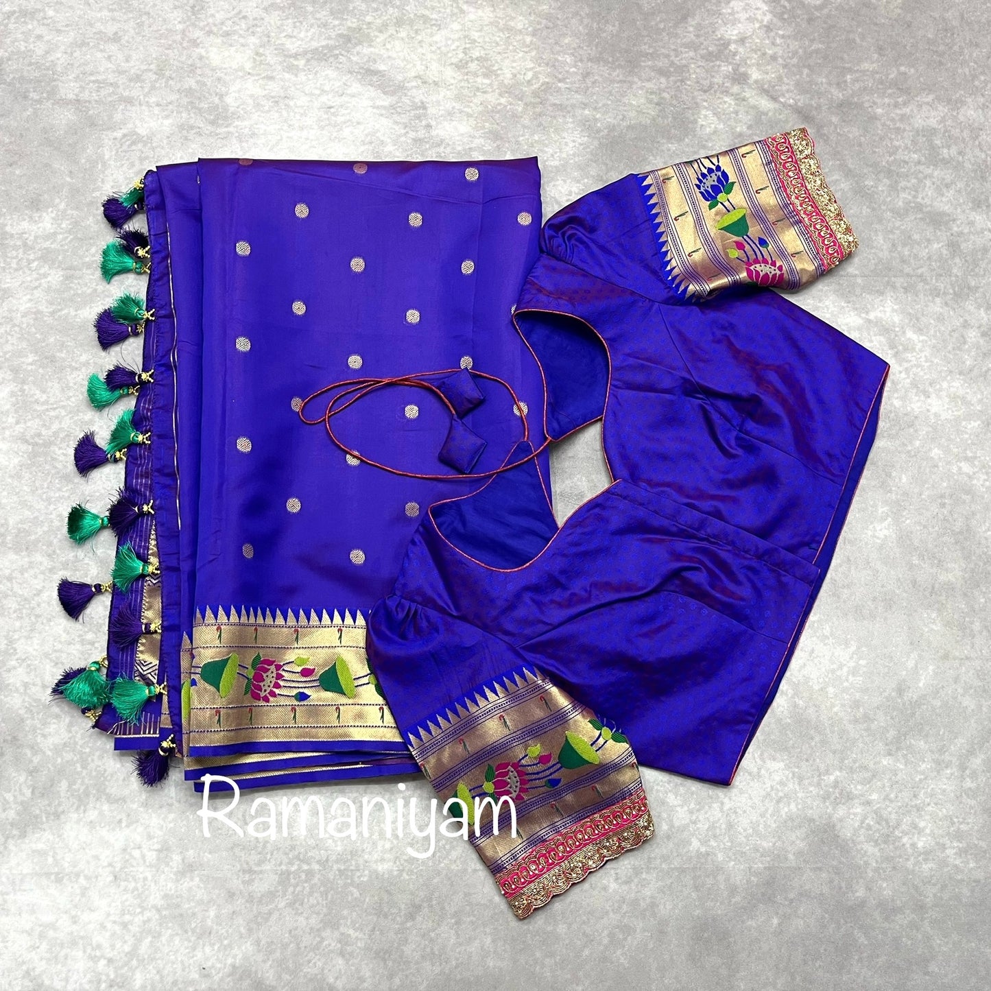 Royal blue lotus border paithani saree with hand work blouse