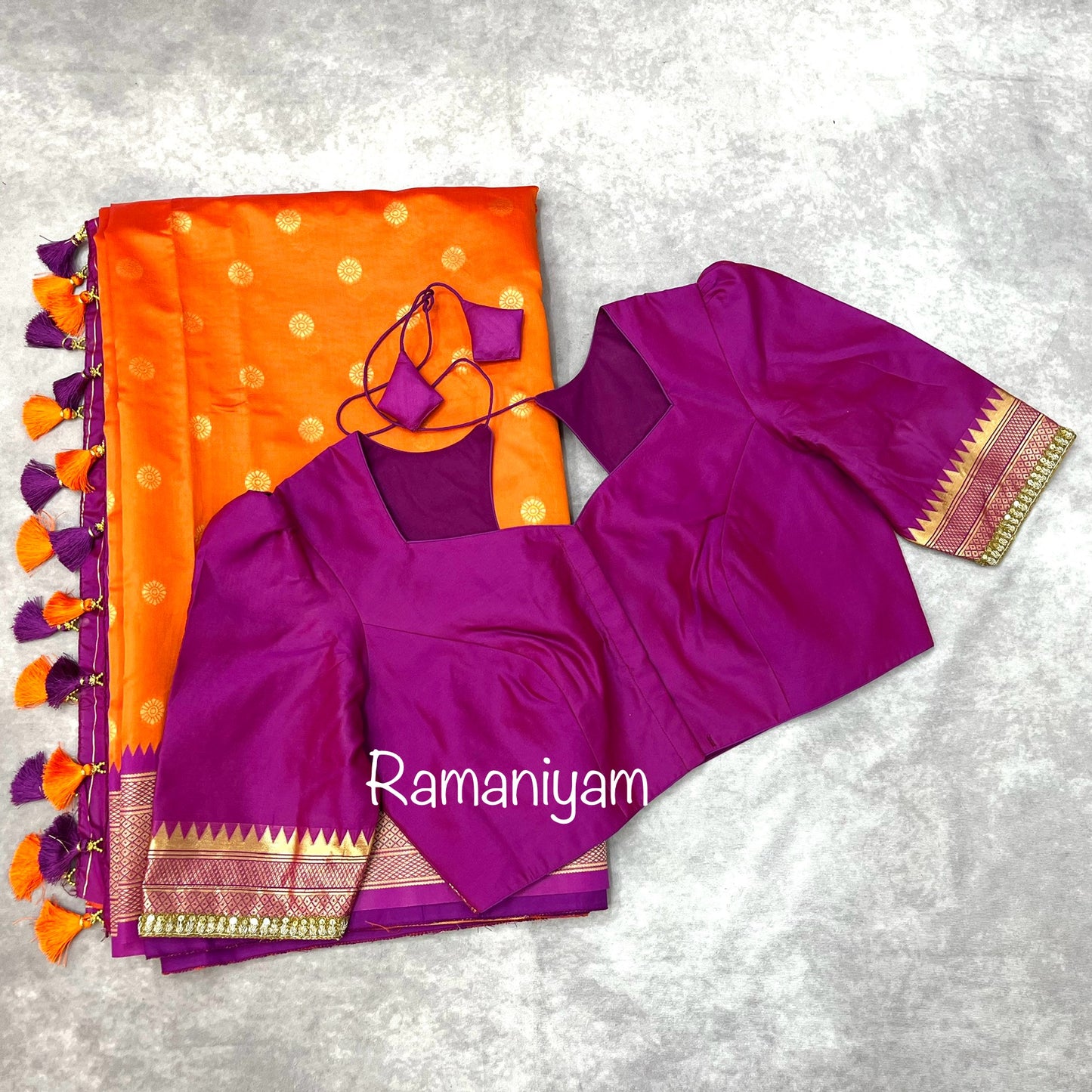 Orange and purple-pink combination Maharani Paithani saree