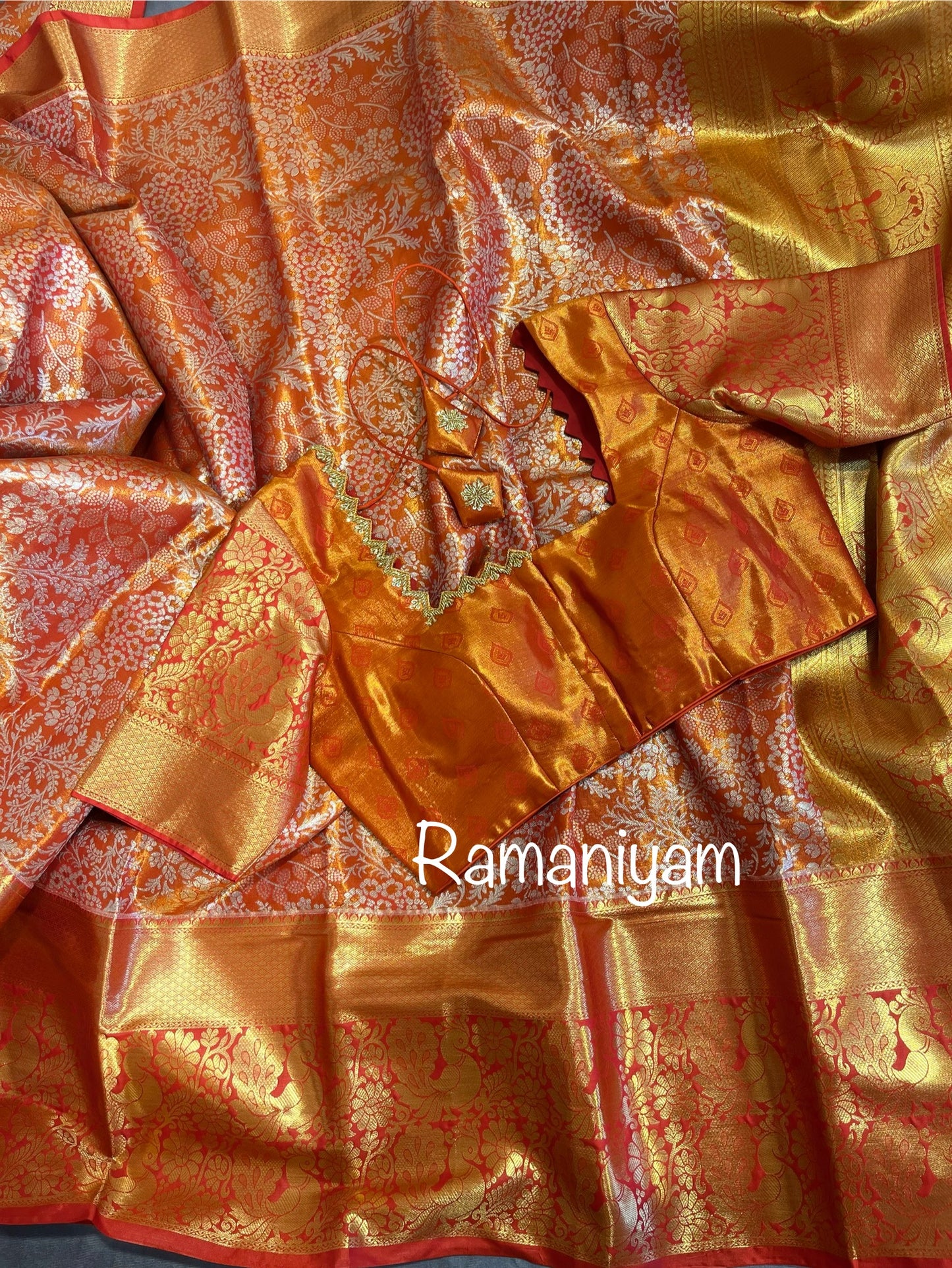 Red Kanchi tissue saree