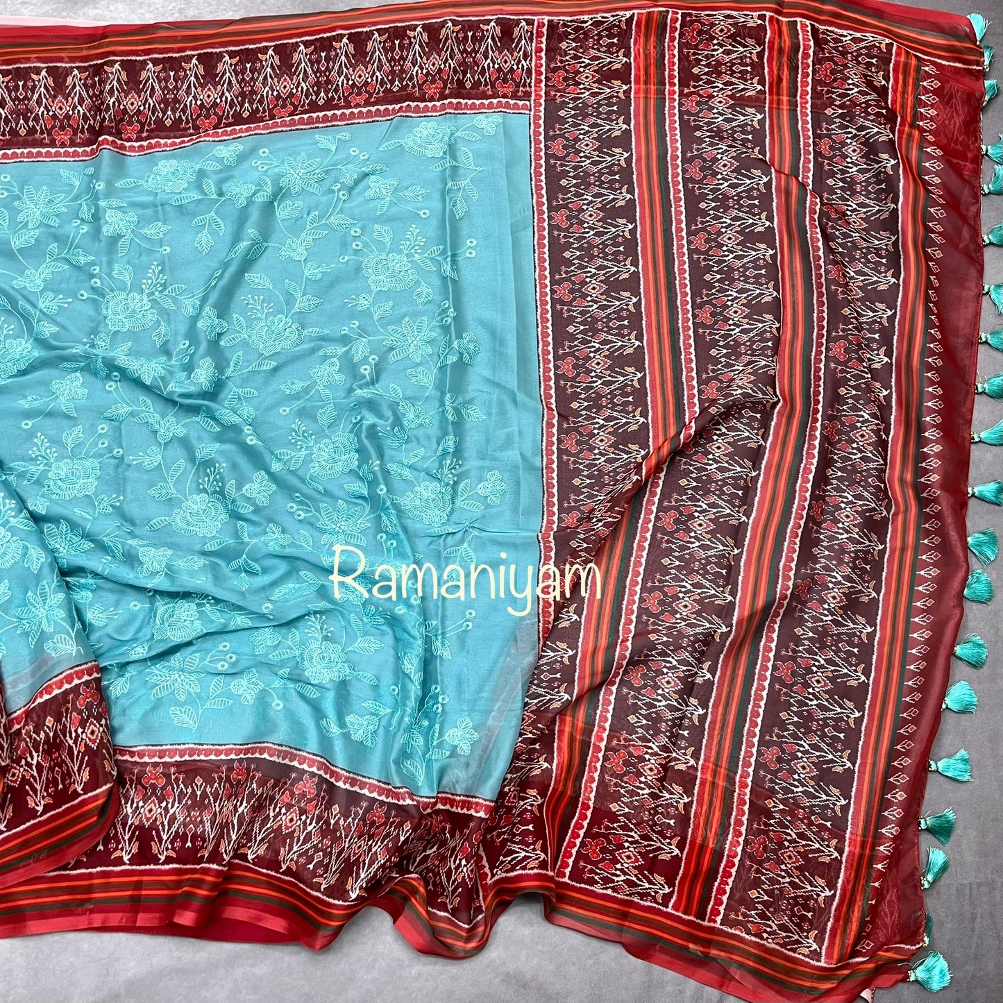 Sea blue Patola Chikankari georgette sarees