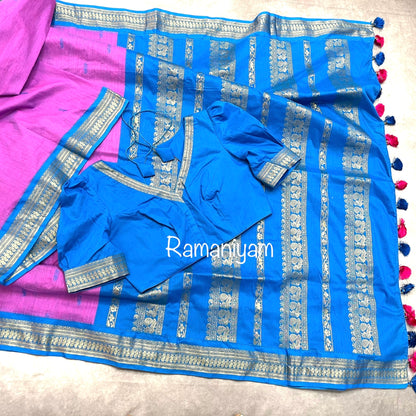 Pinkish lavender and copper sulphate Blue Handloom Gadwal