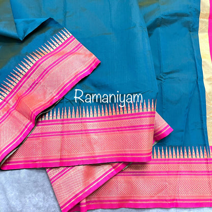 Rama blue and royal pink paithani saree