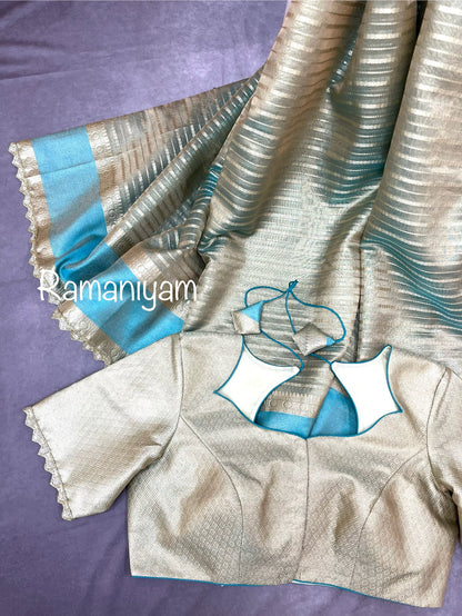 Banarasi Tissue Lines Saree with fancy lace border