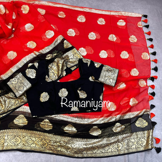 Red and black Banarasi georgette saree