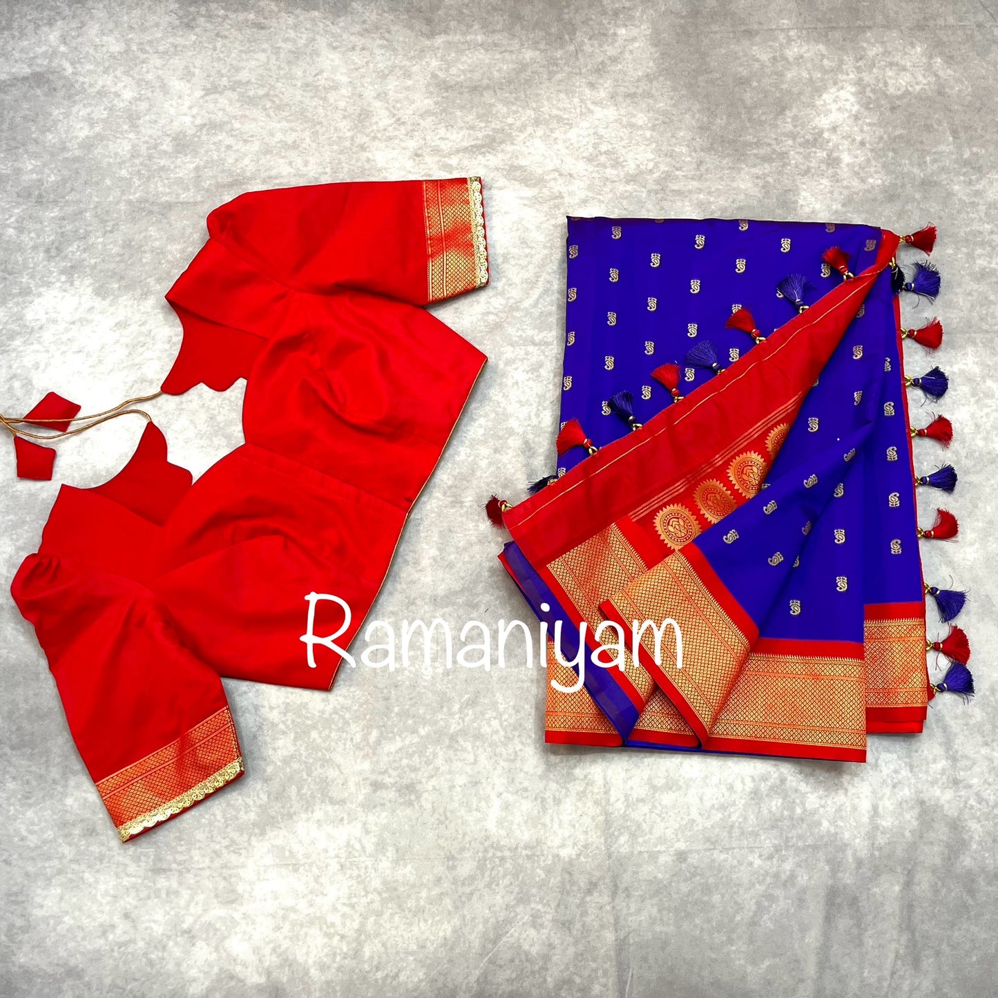 Royal blue and red maharani Paithani saree