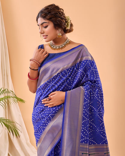 Blue Banarasi Bandhani paithani sarees