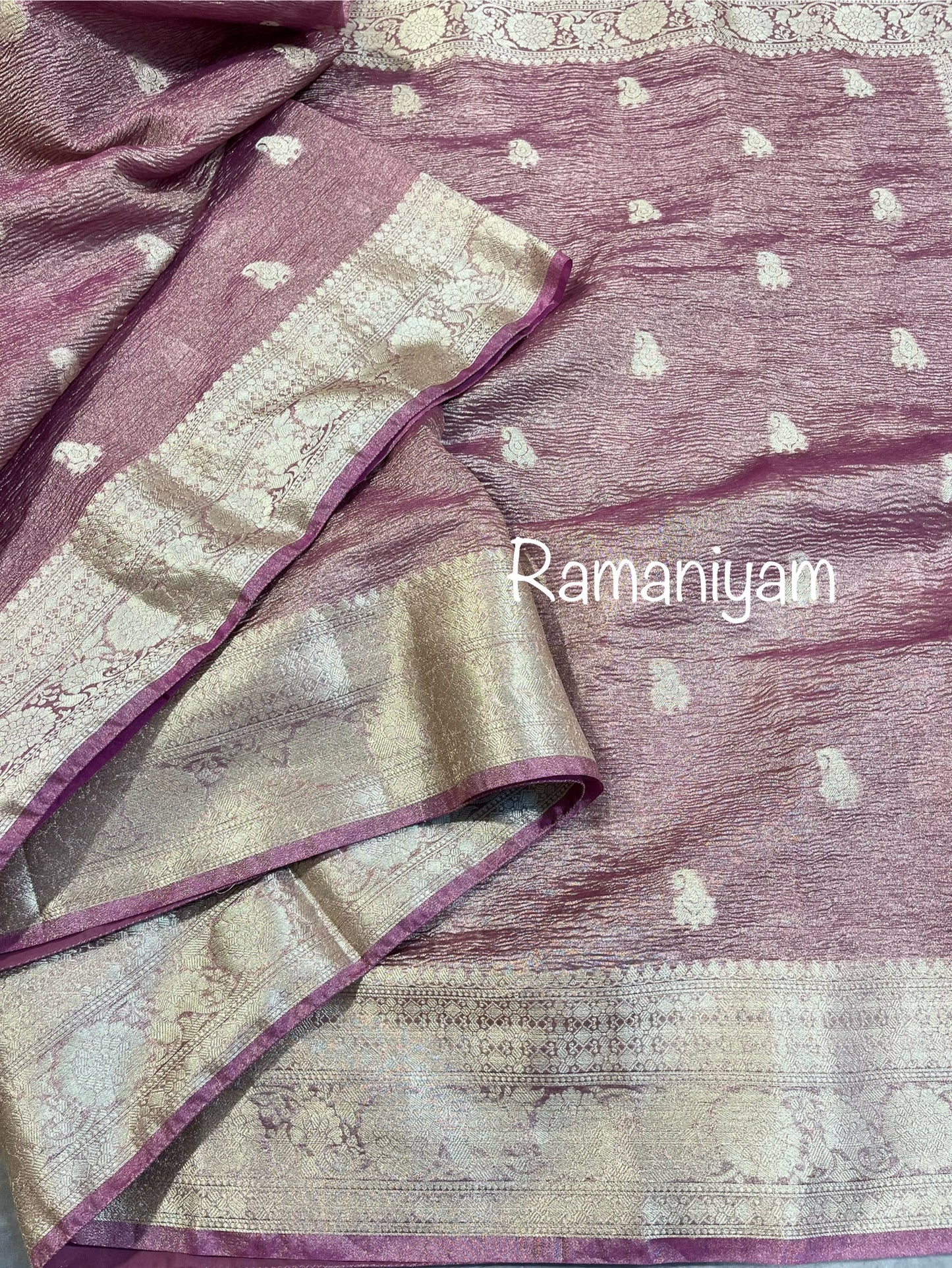 Rose gold banarasi tissue silk saree