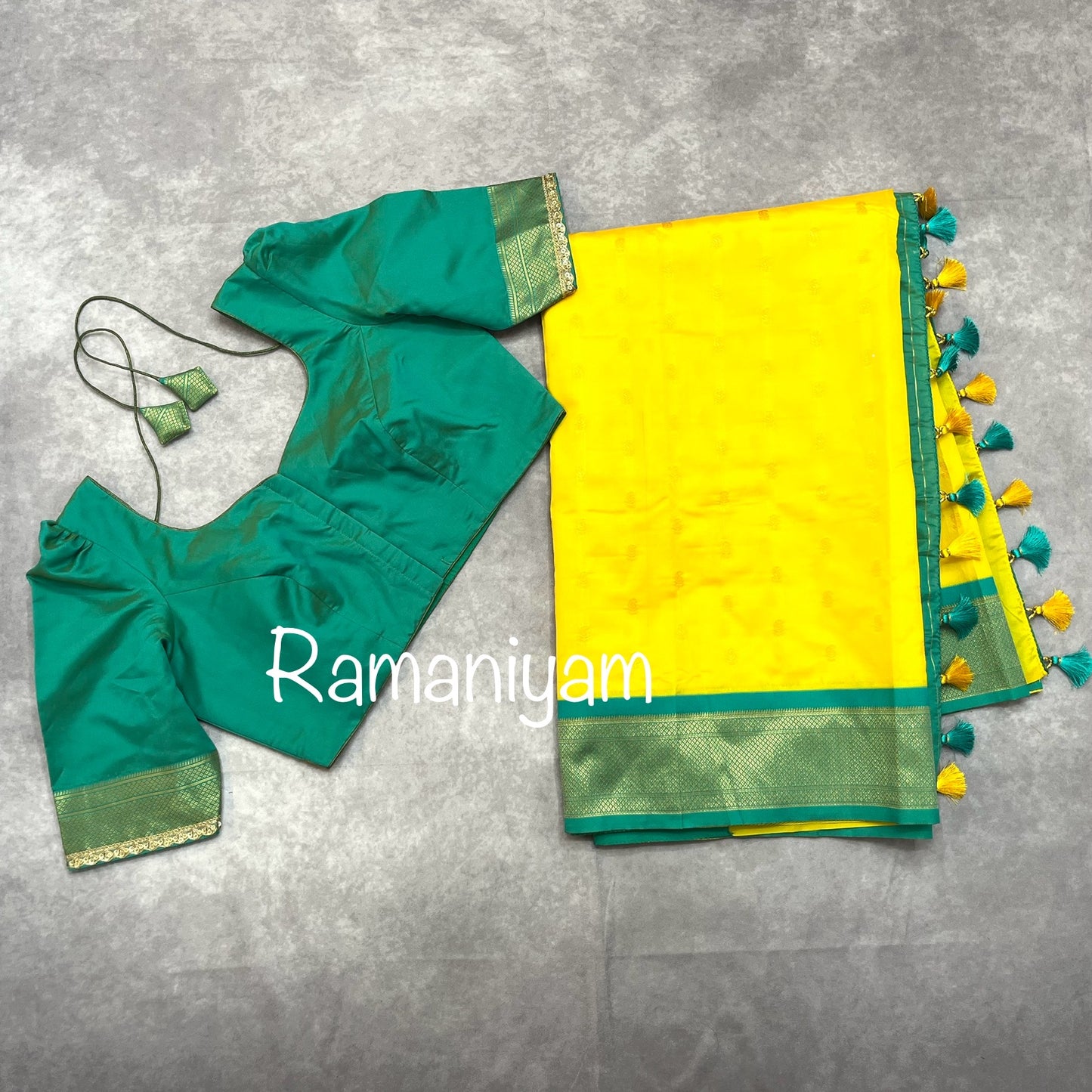 Lime yellow and sea blue maharani Paithani saree