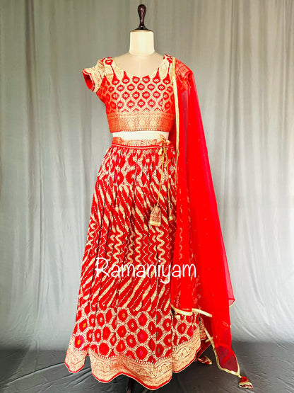 Royal red pure Banarasi bandhani lehanga