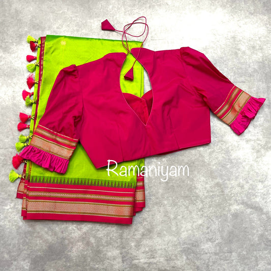 Parrot green and royal pink combination Paithani Erkal saree