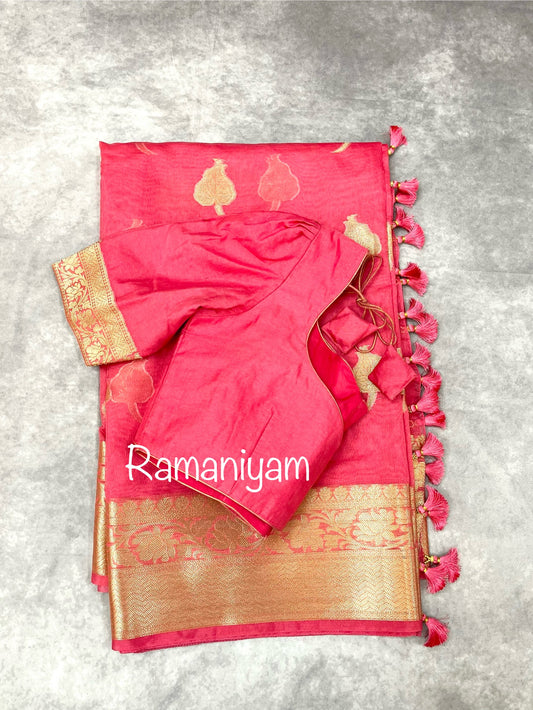 Rose pink Banarasi kora saree