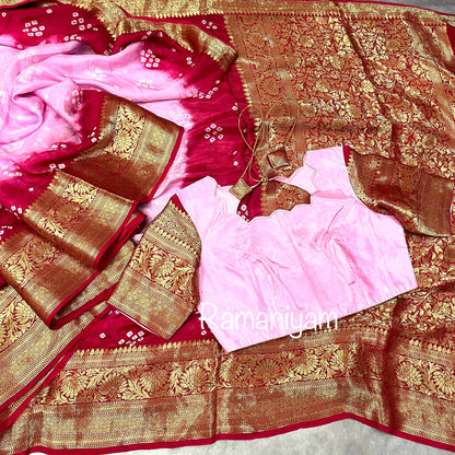 Rose pink bandhani crape saree